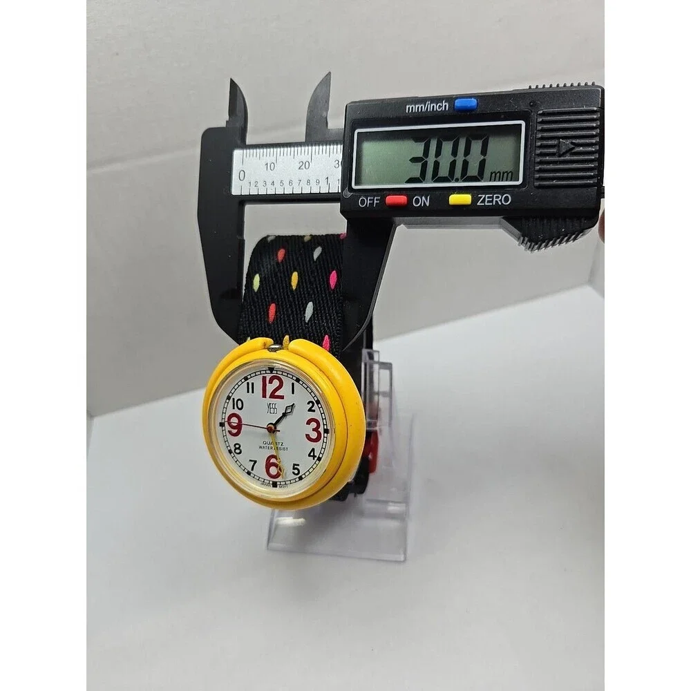 Vintage Retro Yess Yellow Watch New Battery Red Numbers Polka Dot Strap Funky